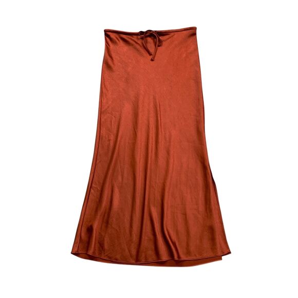 Madewell Skirt Womens 0 Cocoa Satin Slip Pull On Drawstring Side Slit Midi - Picture 1 of 10